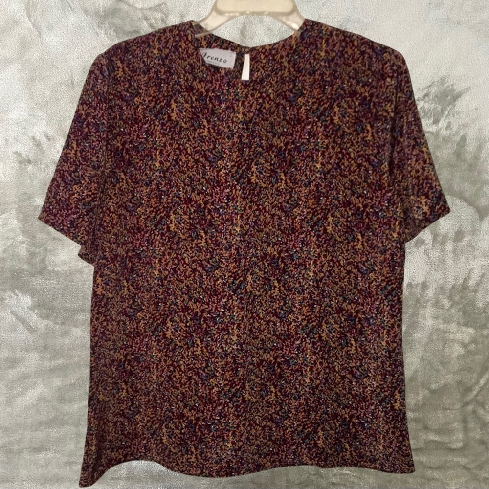 Vintage Frenzo 80s Speckled Terrazzo Pattern Short Sleeve Blouse Size Medium